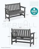SERWALL Outdoor Bench, HDPE Outdoor Benches Weatherproof, 2-Person Garden Bench with 660 lbs Weight Capacity, Patio Benches for Outdoors, Garden, Porch, Backyard and Park, Grey by GreenHaven Gardens