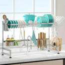 MAJALiS Over Sink Dish Drainer Drying Rack, 2 Tier Stainless Steel Dish Rack Over Sink Sink Length Adjustable (33.5-40 in), Expandable Drainer Shelf Rack with Multifunctional Organizers, Sliver by CozyNest Decor