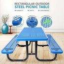 6 ft. Rectangular Outdoor Steel Picnic Table with Umbrella Pole, Heavy-Duty Weather-Resistant Dining Table for Patio, Backyard, and Garden, Rust-Resistant Finish, Blue by GreenHaven Gardens