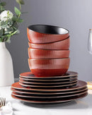GBHOME Ceramic Dinnerware Sets,12 pcs Embossed Elegant Stoneware Plates and Bowls Sets, Housewarming Wedding Gift | Dishwasher & Microwave Safe | Dishes Set Service for 4 by CozyNest Decor