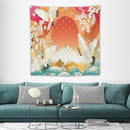 HZOHNAGO Japanese Tapestry Cherry Blossom Crane Sea Wave Fuji Mountain Red Sun Pattern Printed Wall Tapestry Painting Wall Hanging for Bedroom Living Room Dorm 60" W x 60" H by CozyNest Decor
