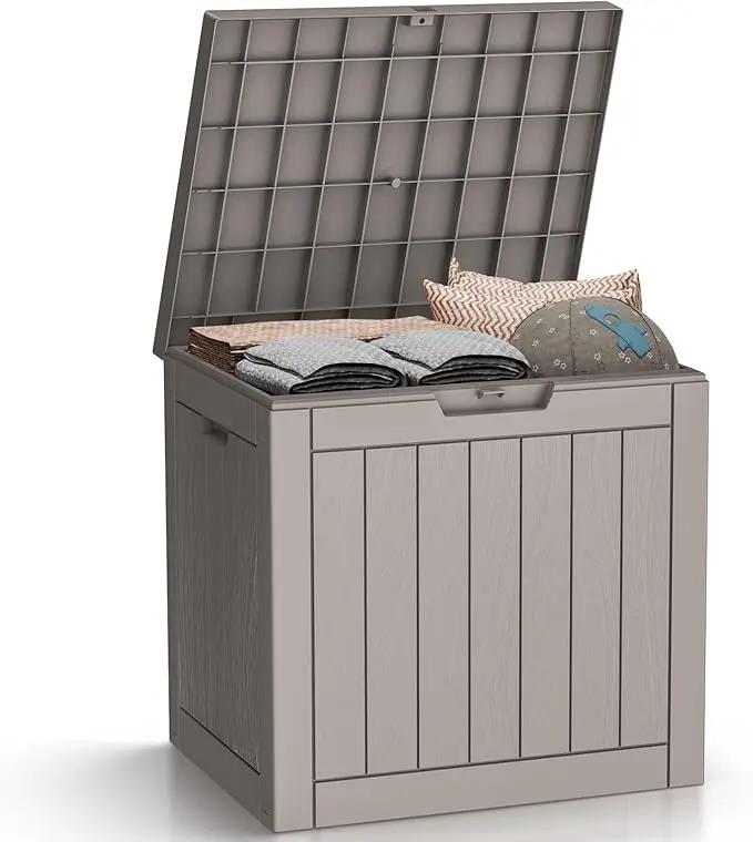 DRATO Deck Boxes, 31 Gallon Outdoor Storage Box for Patio Cushion, Sports Equipment, Garden Tools, Waterproof and UV Resistant, Lockable (Grey)