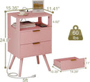 Pink Nightstand with Charging Station and LED Lights,Modern Bedside Table with 2 Storage Drawer and Open Wood Shelf, for Bedroom and Small Spaces,Night Stand with Solid Wood Legs,Pink by CozyNest Decor
