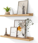 Solid Ash Wood Picture Ledge Shelf, 24 Inch Wood Floating Shelves with Lip Set of 2, Photo Ledge Shelf Nursery Bookshelf Wall Mounted for Living Room Bedroom Decor, Natural by TinyTreasures Baby Boutique