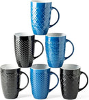 AmorArc Large Coffee Mugs Set of 6, 20oz Ceramic Tall Coffee Mugs Set with Textured Geometric Patterns for Latte/Tea/Beer/Hot Cocoa, Dishwasher & Microwave Safe, Multi by CozyNest Decor