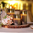 Homemory Grey Glass Flameless Candles, Battery Operated LED Pillar Candles with Remote Control and Timer, Radiance Candles, Real Wax, Set of 3,D3 xH4 5" 6" by CozyNest Decor