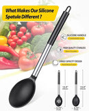 Pack of 2 Large Silicone Cooking Spoons,Non Stick Solid Basting Spoon,Heat-Resistant Kitchen Utensils for Mixing,Serving,Draining,Stirring (BLACK) by CozyNest Decor