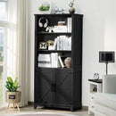 70in Tall Bookshelf 5 Tier Bookcase with Barn Doors and Adjustable Shelves, Black Farmhouse Book Shelf with Storage Cabinet, Wood Freestanding Display Bookshelves for Bedroom, Living Room by CozyNest Decor