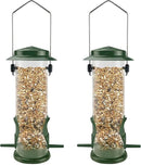 MIXXIDEA Wild Bird Feeders For Outdoors Hanging Stainless Steel Hanging Bird Feeder Tube, Finch Feeder For Garden Backyard Decoration Attractive Water Resistant Bird Feeders For Outside Green - 2 Pack by GreenHaven Gardens