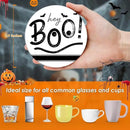 Coaster for Drinks Set of 6, Halloween Hey Boo Cute Ghost Spooky Black White Absorbent Round Ceramic Stone Mat, with Cork Base and Metal Holder, Gift for Housewarming Room Bar Decor by CozyNest Decor