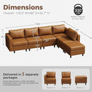 ABCASA 118.5" Faux Leather Modular Sectional Sofa, L Shaped Couch Set for Living Room, 6-Seater Comfy Cloud Couches with Movable Storage Ottoman Brown by CozyNest Decor