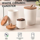 White Ceramic Canister Set with Bamboo Lids, 3-Piece Airtight Food Storage Jars for Kitchen - Flour, Sugar, Coffee, Tea, Spice - Small, Medium, Large Sizes by CozyNest Decor