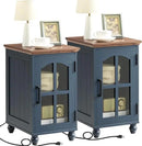 Narrow Side Table Set of 2,Farmhouse Nightstand with Charging Station,End Table with Glass Barn Door Storage, Cabinet Organizer with Adjustable Shelf, Night Stand for Small Spaces Living Room Bedroom by CozyNest Decor