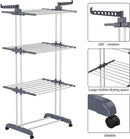 HOMIDEC Clothes Drying Rack, Oversized 4-Tier(67.7" High) Foldable Stainless Steel Drying Rack Clothing, Movable Drying Rack with 4 castors, 24 Drying Poles and 14 Hooks for Bed Linen, Clothing, Grey by CozyNest Decor