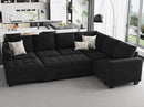 Belffin Modular Sectional Sleeper Sofa with Pull Out Bed U Shaped Sectional Sofa Couch with Storage Ottoman Velvet Covertible 7-Seater Sofa for Living Room Black by CozyNest Decor