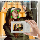 Upgrade Digital Camera, FHD 4K 44MP Autofocus Digital Point and Shoot YouTube Camera with 16X Zoom, 32GB SD Card, Compact Digital Camera Cheap for Teens Boys Girls Kids White by TinyTreasures Baby Boutique