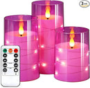 NURADA Flickering Flameless Candles: Built-in Star String Lights 3D Wick Acrylic Battery Operated LED Pillar Candles with Remote and Timer for Table Wedding Centerpieces Party 3 Pack Purple by CozyNest Decor