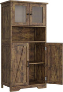 GarveeHome 54in Tall Bathroom Cabinet, Farmhouse Storage Cabinet with Glass Doors and Adjustable Shelves, Freestanding Kitchen Pantry Cabinets, Cupboard for Living Room, Dining Room, Rustic Brown by CozyNest Decor