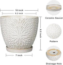 G EPGardening 10 Inch Ceramic Planter Pot with Drainage Hole and Saucer Large Plant Pot for Indoor Plants Outdoor Round Flower Pot for Home Garden Office White by CozyNest Decor