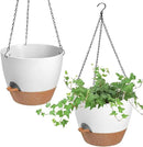 Hanging Planters for Indoor Outdoor Plants, 2 Pack Self Watering Hanging Pot with Drainage Holes & Removable Tray (White, 8'') by CozyNest Decor