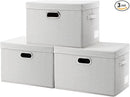 PRANDOM Large Collapsible Storage Bins with Lids [3-Pack] Fabric Foldable Storage Boxes Organizer Containers Baskets Cube with Cover for Home Bedroom Closet Office Beige(17.3x11.8x11.8) by TinyTreasures Baby Boutique