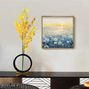 Bathroom Decor Wall Art-Framed Canvas Wall Art Modern Beach Coastal Floral Sunset Boho Ocean Artwork Blue Yellow Lotus Flower Zen Wall Picture for Bedroom Kitchen Office Small by CozyNest Decor