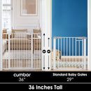 Cumbor 36" Extra Tall Baby Gate for Dogs and Kids with Wide 2-Way Door, 29.7"- 46" Width, and Auto Close Personal Safety for Babies and Pets, Fits Doorways, Stairs, and Entryways, White by TinyTreasures Baby Boutique