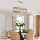 XINGQI Kitchen Island Chandelier for Dining Room Modern Farmhouse Rectangle Pendant Lighting Fixture Vintage Linear Hanging 4-Light Rustic Living Room, Antique Brushed Nickel and Wood Grain Finish by CozyNest Decor