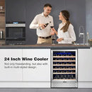 Tylza 24 Inch Wine Cooler Refrigerator, 51 Bottle Built-in or Freestanding, 24'' Fridge with Stainless Steel & Double Layer Tempered Glass Door and Temperature Memory Function by CozyNest Decor