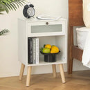 AWASEN White Night Stand, Modern Bedside Table with Glass Storage Drawer and Large Open Shelf, Wood Nightstand Side End Table with Solid Wood Legs for Bedroom, and Small Space, White by CozyNest Decor