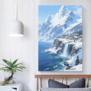 Winter lakeside town and snowy scenery merge together to form a landscape poster wall art suitable for living room bedroom and office by CozyNest Decor