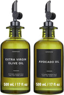 Green Glass Olive Oil Dispenser Bottle For Kitchen By Verpsace,Avocado Oil Dispenser Set, Modern Decor, Gold Kitchen Accessories for Home, Airbnb, Cafe (Black, Set of 2) by CozyNest Decor