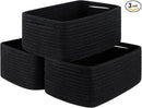 3 Pack Small Storage Baskets for Organizing, Cute Woven Decorative Gift Baskets for Shelves, Mini Closet Organizer Bins with Handles, 11.81''Lx7.87''Wx4.72''H-Black by CozyNest Decor