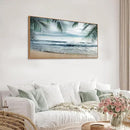 Framed Tropical Beach Wall Art - Ocean Waves Canvas Pictures Coastal Blue Sky and Sea Print Seaside Palm Tree Leaves Scene Painting Artwork Living Room Bedroom Office Home Decor 20" x 40" by CozyNest Decor
