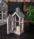 Large Farmhouse Wooden Metal Candle Lantern Set of 2, Rustic Decorative Floor Lanterns, Indoor/Outdoor Village Houses Lantern for Home Decor (No Glass) by CozyNest Decor