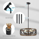 XINGQI 21.7'' Modern Chandelier, Farmhouse Drum Chandeliers for Dining Room Living Room Bedroom 5-Light Pendant Lighting Round Black Metal Antique Wood Grain Finish Adjustable by CozyNest Decor