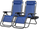Nazhura Set of 2 Relaxing Recliners Patio Chairs Adjustable Steel Mesh Zero Gravity Lounge Chair Beach Chairs with Pillow and Cup Holder (Blue) by CozyNest Decor