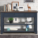 48" Solid Pine Wood Top Console Table, Modern Entryway Sofa Side Table with 3 Storage Drawers and 2 Shelves. Easy to Assemble (Blue)