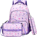 mygreen 3PCS Kids Backpack Set - Waterproof Bookbag with Lunch Box for Girls Ages 3-12, Adorable Cartoon Prints for School & Outdoor Use Purple by TinyTreasures Baby Boutique