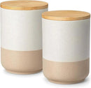 vancasso Sabine Large Ceramic Canister Set with Airtight Wood Lids - 2-Piece Kitchen Food Storage Jars for Flour, Sugar, Coffee & Tea (74 oz Each) - Big Capacity Countertop Jars by CozyNest Decor