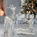 DN DECONATION Christmas Reindeer Figurines, Winter Deer Small Statues Decor, Silver Decorative Reindeer Sculptures, Resin Xmas Holiday Home Décor Accents for Office Living Room & Bedroom 2PCS by CozyNest Decor