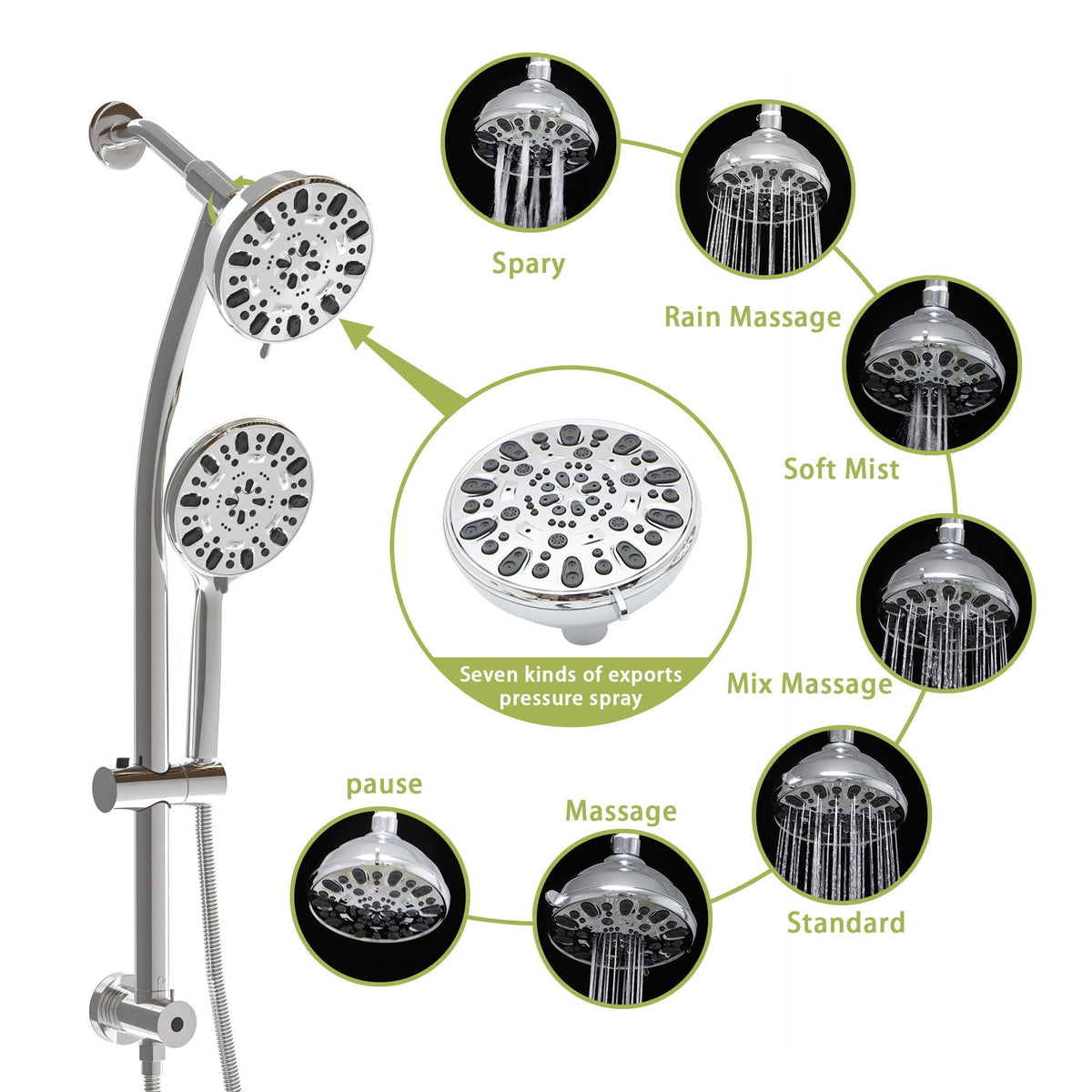 Multi Function Dual Shower Head Shower System With 4.7" Rain Showerhead, 7 Function Hand Shower, Adjustable Slide Bar, photo 16 of 25
