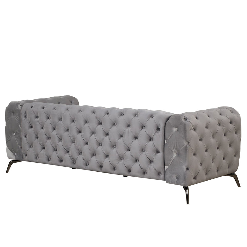 85.5" Velvet Upholstered Sofa with Sturdy Metal Legs, Modern Sofa Couch with Button Tufted Back, 3 Seater Sofa Couch for Living Room, Apartment, Home Office, Gray