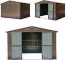 Domi Outdoor 10' x 8' Storage Shed, Metal Steel Utility Tool Shed Storage House with Double Lockable Doors & Air Vents for Backyard Patio Garden Lawn Brown by GreenHaven Gardens