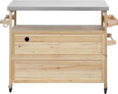 Outdoor Grill Table with Stainless Steel Top, Farmhouse Solid Wood Kitchen Island Cart with Internal Storage Rack, Outdoor Bar Cart with Storage Cabinet, Spice & Towel Rack, Natural by CozyNest Decor
