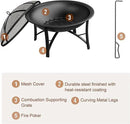 Fire Beauty Fire Pit for Outside Wood Burning,BBQ Grill Steel Fire Bowl with Spark Screen Cover,Log Grate,Poker for Camping Beach Bonfire Picnic Backyard Garden by GreenHaven Gardens