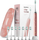 Aquasonic Vibe Series Ultra-Whitening Toothbrush – ADA Accepted Electric Toothbrush - 8 Brush Heads & Travel Case – 40,000 VPM Motor & Wireless Charging - 4 Modes w Smart Timer – Satin Rose Gold by CozyNest Decor