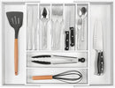 Bellsal Large Premium Bamboo Silverware Organizer - Expandable Utensil Drawer Organizer - 17"x19.6" Utensil Holder and Cutlery Tray with Grooved for Kitchen Flatware and Utensils(7-9 Slot, White) by CozyNest Decor