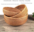 Hadewoven Round Rattan Fruit Basket Wicker Food Tray Weaving Storage Holder Dinning Room Bowl, 10 Inch Woven Bread Basket Key Bowls with 4”Wall for Table, Countertop (Large 9.8") by CozyNest Decor