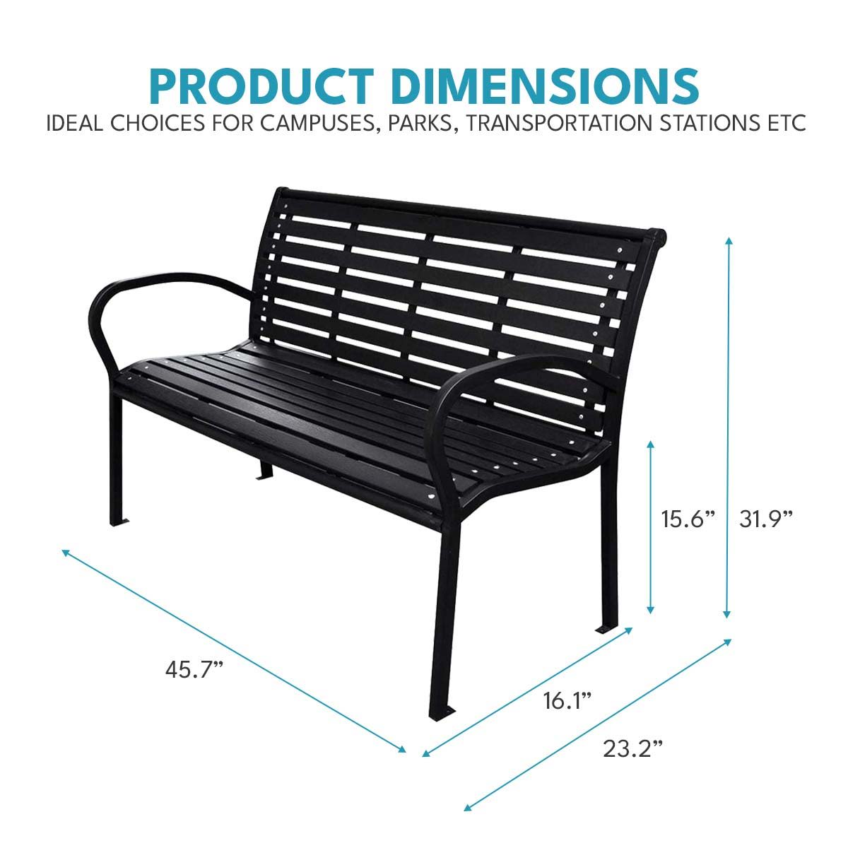 Patio Bench Steel - Black, photo 5 of 7
